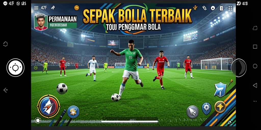 Screenshot utama 47F yang menampilkan aksi pertandingan sepak bola yang mendebarkan.
