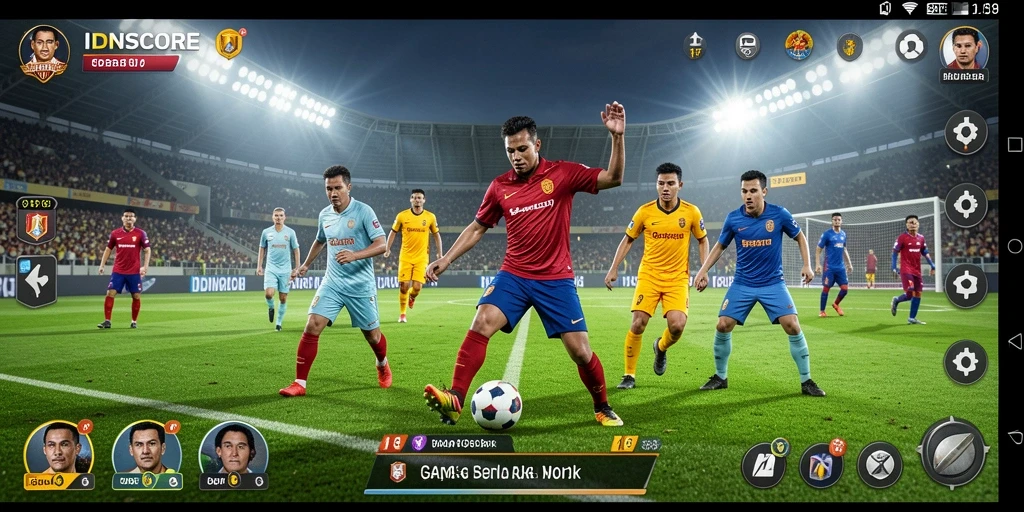 Gameplay seru IDNSCORE yang menampilkan aksi sepak bola yang mendebarkan.